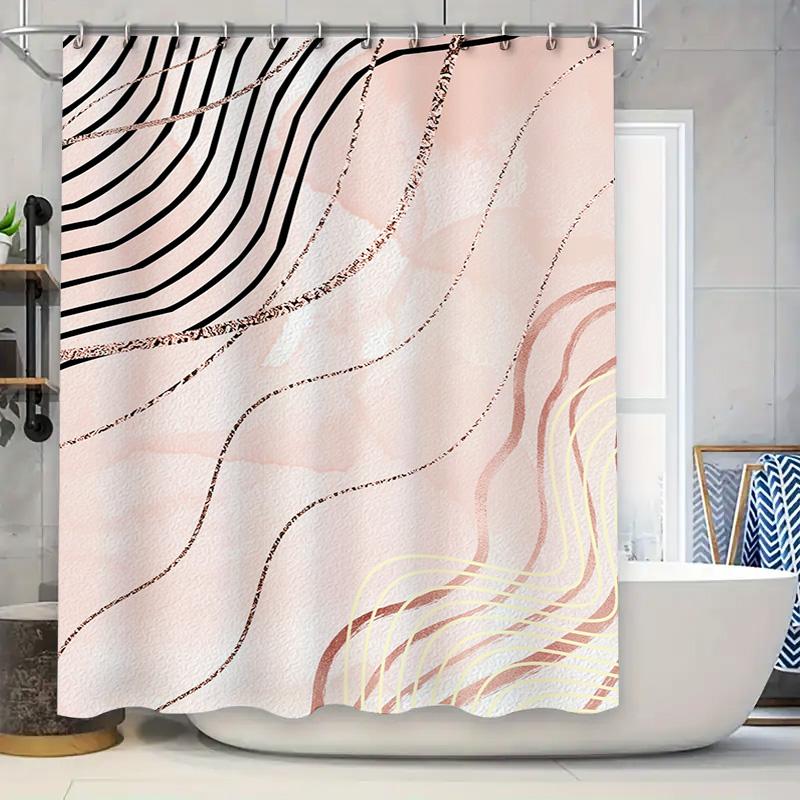 

Modern Style Shower Curtain With Black Pink Metallic Stripes Waterproof Bath Decoration Home Decor 180Cmx274Cm (6Ft X95In) Pink/ W60H190(CM)-1 Pcs
