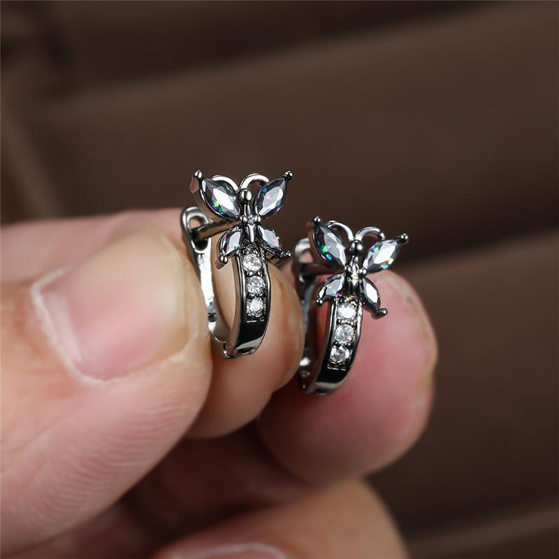 Cute Rainbow Butterfly Hoop Earrings For Women Gold Color Metal Blue Green White Zircon Wedding Party Jewelry Birthday Gifts