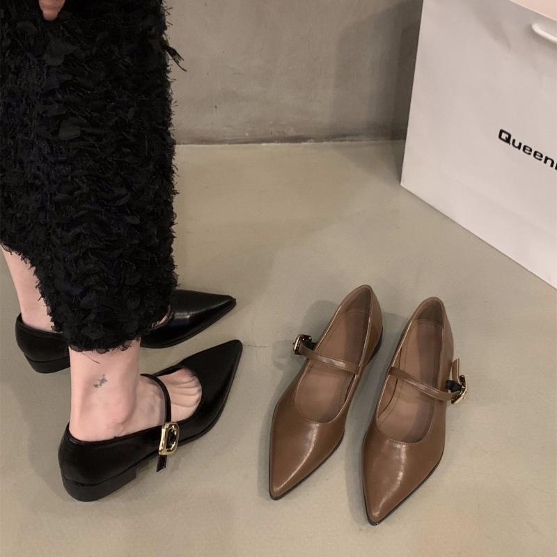 Mode 2024 Groß Neu Sommer Lässige Mary Jane Ballerinas Schuhe Damen Elegant Spitz Zehenbereich Büro Dame Bequem Laufen Schuhwerk