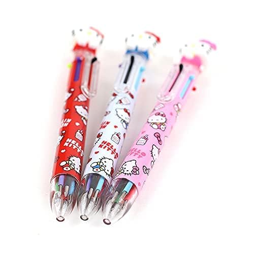 JVPEN WRITING INSTRUMENT Wociud Hello Kitty 0.7mm 6-Color Multicolor Ballpoint Pen with Hello Kitty Figure (Set of 3)