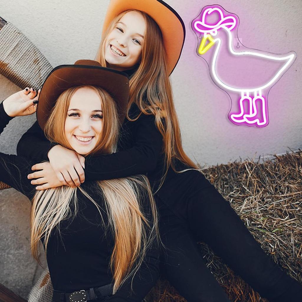 Cowboy Duck Neon Sign,Duck Neon Signs Cowgirl Boots Neon Signs for Wall Decor, USB Connectivity Pink LED Signs for Bedroom Living Room Kids Room Home