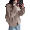 Damski jesienno-zimowy dzianinowy kardigan Retro wzór Fair Isle Okrągły dekolt Długi rękaw Luźny Sweter z mieszanki wełny Płaszcz Casualowa odzież wierzchnia