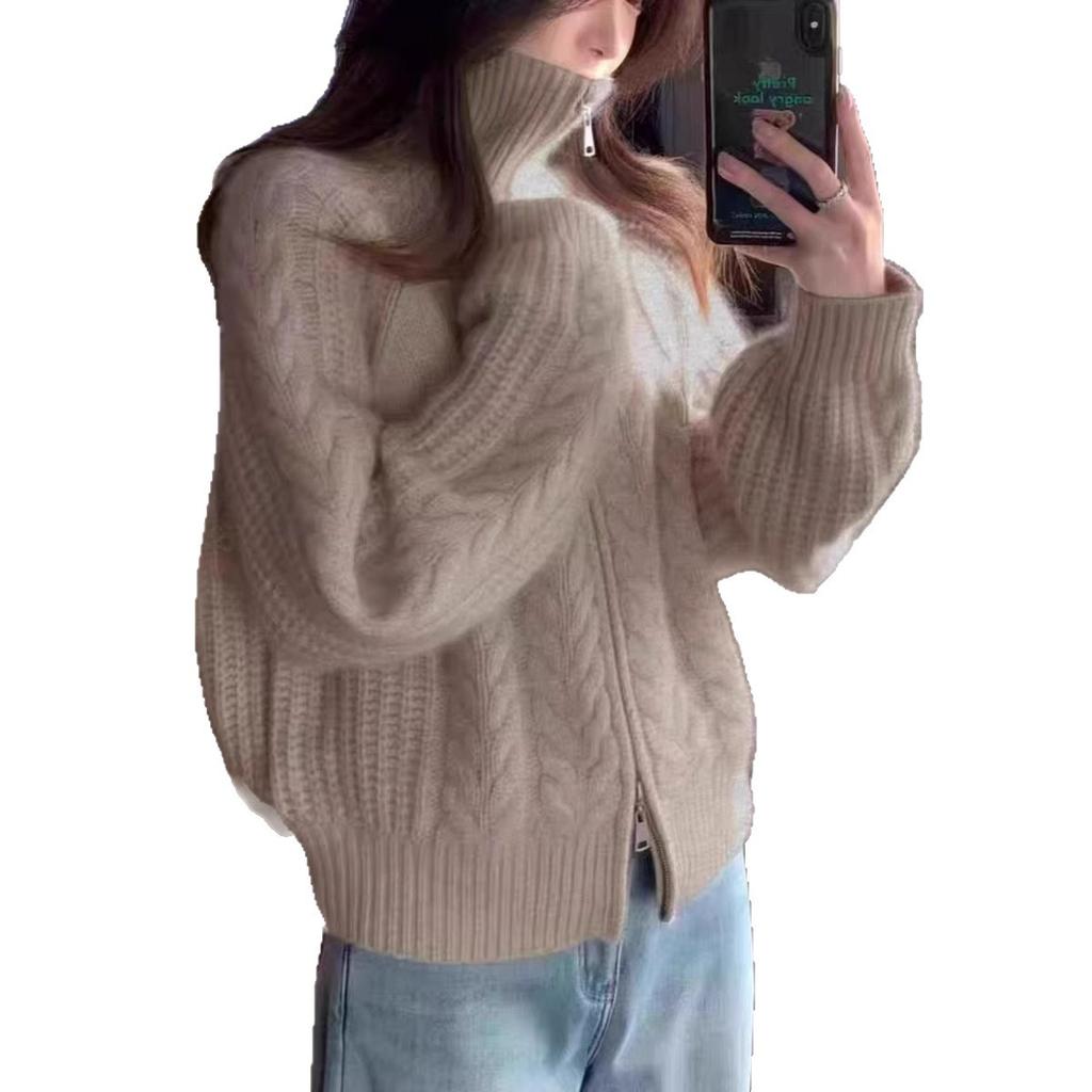 Damski jesienno-zimowy dzianinowy kardigan Retro wzór Fair Isle Okrągły dekolt Długi rękaw Luźny Sweter z mieszanki wełny Płaszcz Casualowa odzież wierzchnia