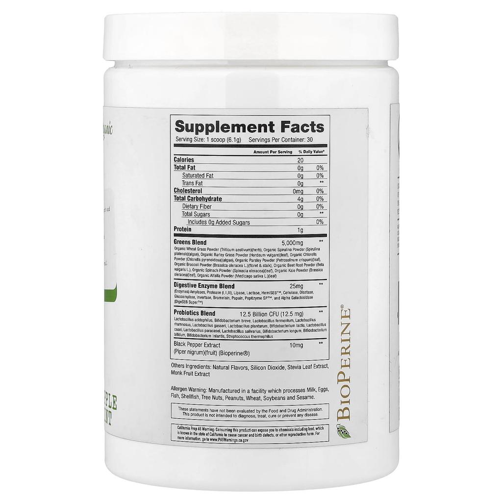Project 1 Nutrition, Greens, Superfood Greens Powder, Apple Mint, 183g (6.46oz)