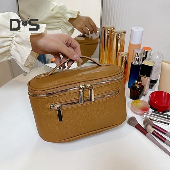 Bolsa de cosméticos, estojo de maquiagem com alça, grande capacidade, fecho de zíper, leve, portátil, bolsa de higiene pessoal para viagem