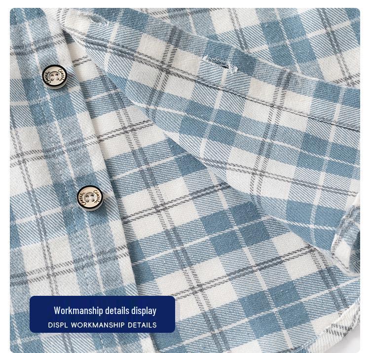 Korean-Style Boys' Hooded Plaid Shirt, Long-Sleeved Children's Clothing, 2026 New Arrival