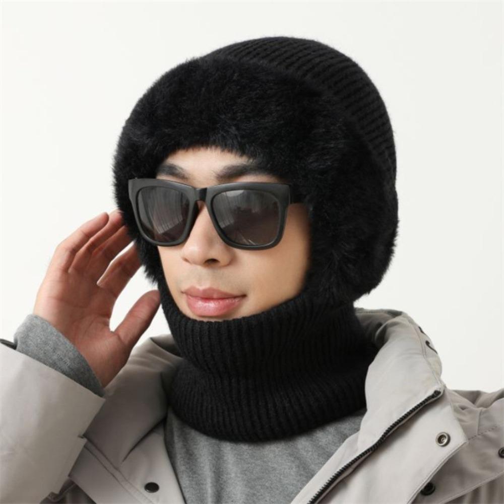 Comfortable Full Cover Style Men Balaclava Hat Windproof Thicken Winter Warm Hat Keep Warm Solid Color Knit Beanie Hat Outdoor