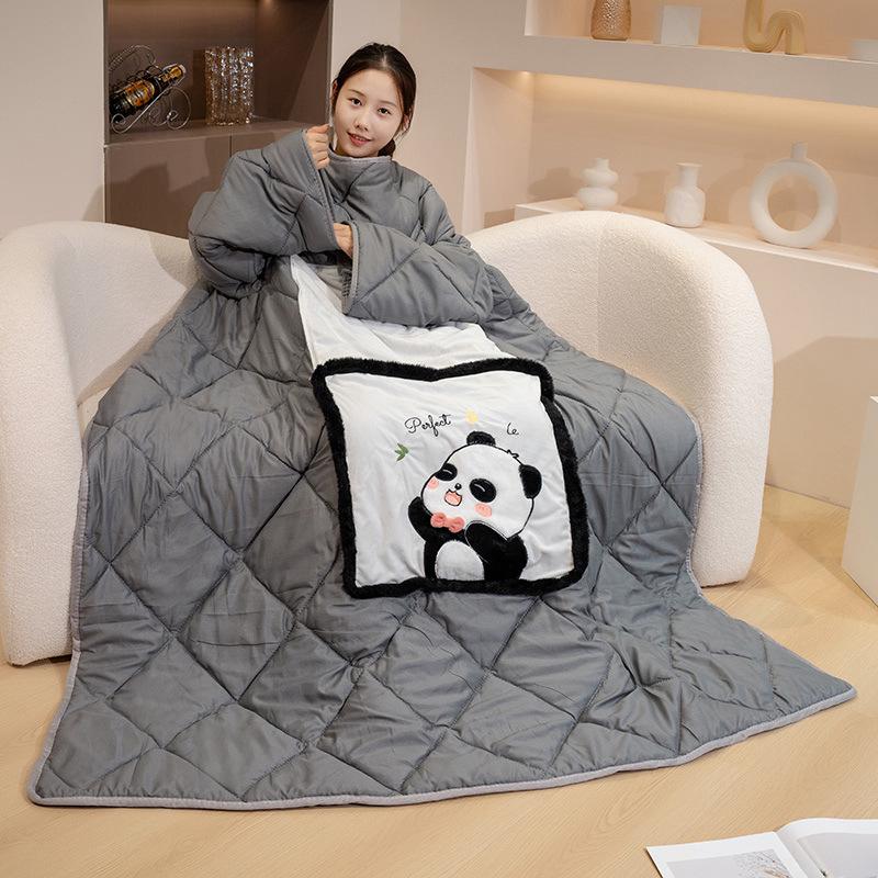 

Multi-Functional Wearable Blanket with Sleeves: Thickened Office Nap Pillow & Lunch Break Car Use Small blanket: 35*35cm, unfolds to 100*150cm