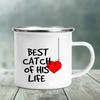 One Great Fisherman Best Catch of His Life Couple Mugs Funny Coffee Cup Creative Enamel Camping Mug Handle Gift for Wife Husband