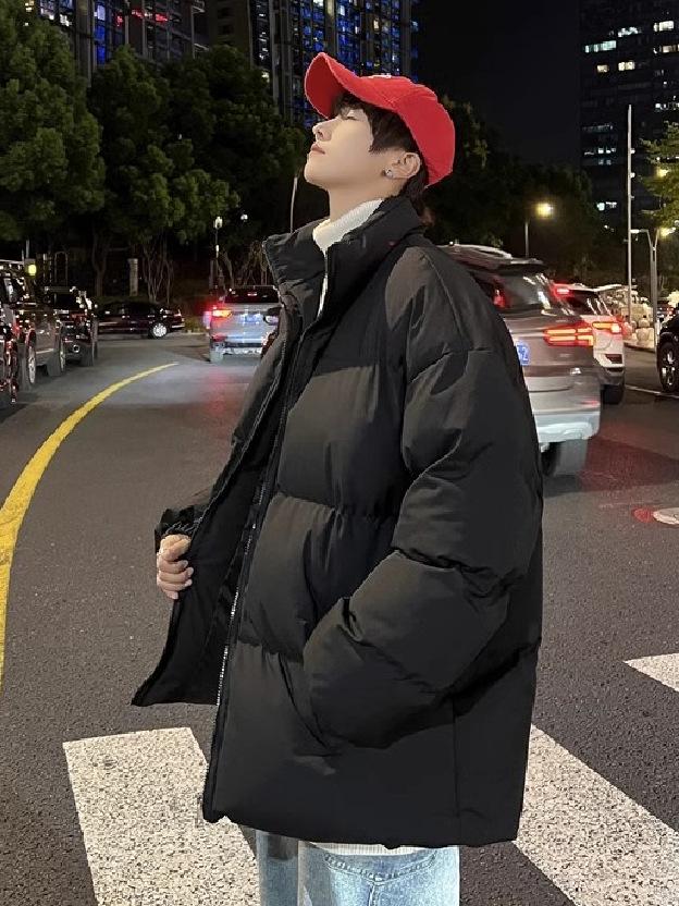 

Men s 2025 Trendy Korean Style Stand Collar Puffer Jacket - Thick Cotton Winter Outerwear 2X-Large чорний