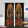 Set Of 2 Flat Printing Drapes Divine Floral Protecting Privacy Holiday Decorations Perfect Celebrations Curtain Made Polyester