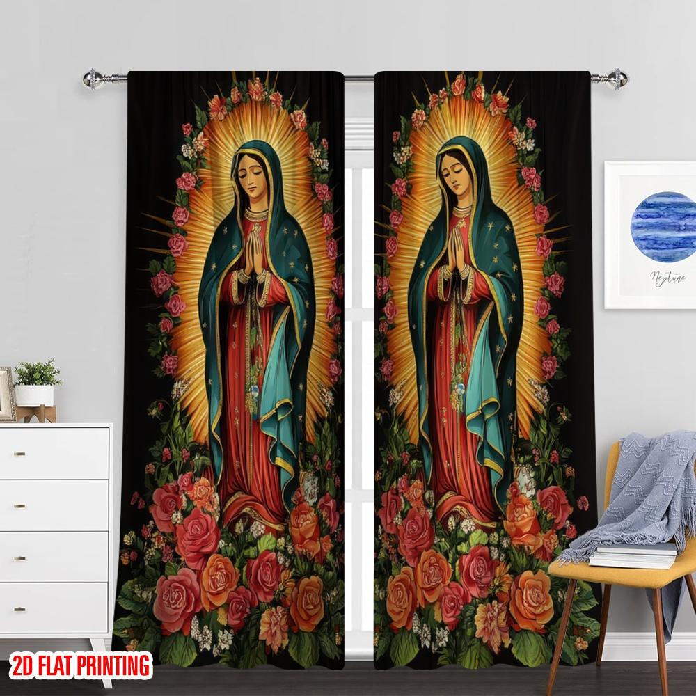 Set Of 2 Flat Printing Drapes Divine Floral Protecting Privacy Holiday Decorations Perfect Celebrations Curtain Made Polyester