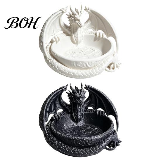 Langlebige PLA Drachenskulptur Gotisches Schmuckschalen-Tablett, 3D-gedruckte Figur, Mythisches Wesen Desktop-Form Aufbewahrungs-Tablett Organizer für Schlüssel Münzen