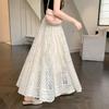 Eleganter Maxirock aus floraler Spitze für Damen, A-förmiger Rock mit hoher Taille und hohlem Pendel, süßer langer Rock in A-Form