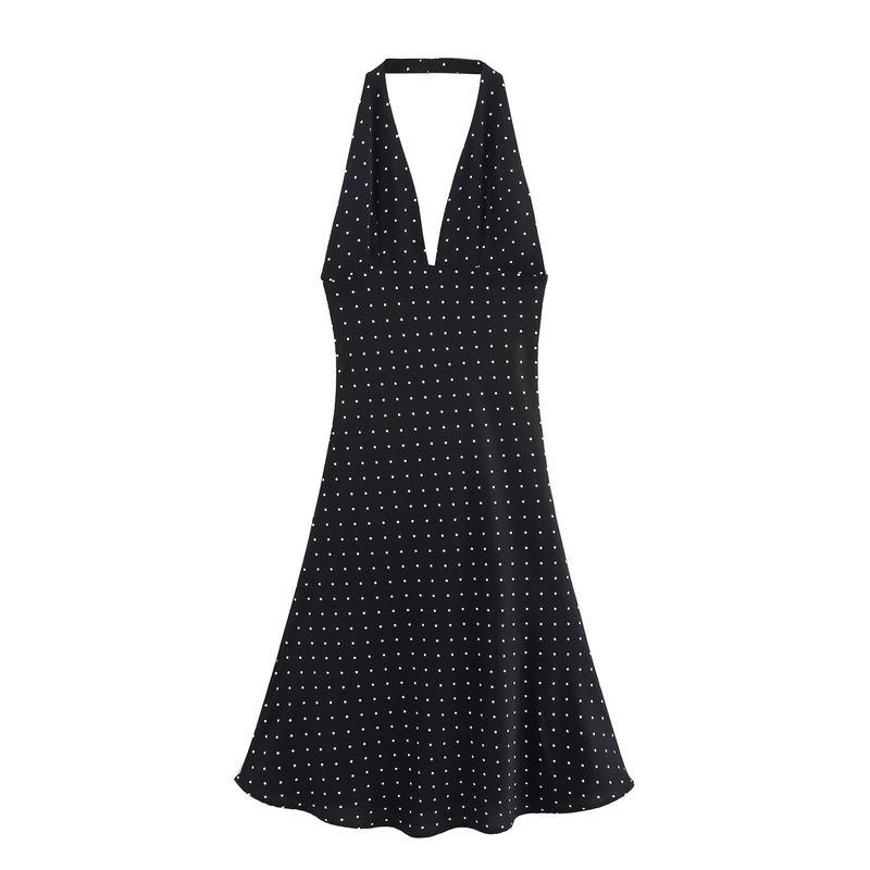 

Kaslead New Arrival Women s Clothing Fashion Style Silm Polka Dot Hanging Collar Dress 3321567 Wave point L