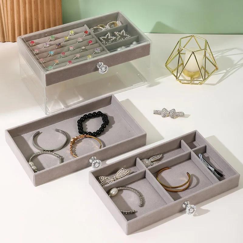 Clear Acrylic Jewelry Box with 3 Drawers and Velvet Lined Clear Jewelry Storage Box, Stud Earrings Necklace Jewelry Storage Box