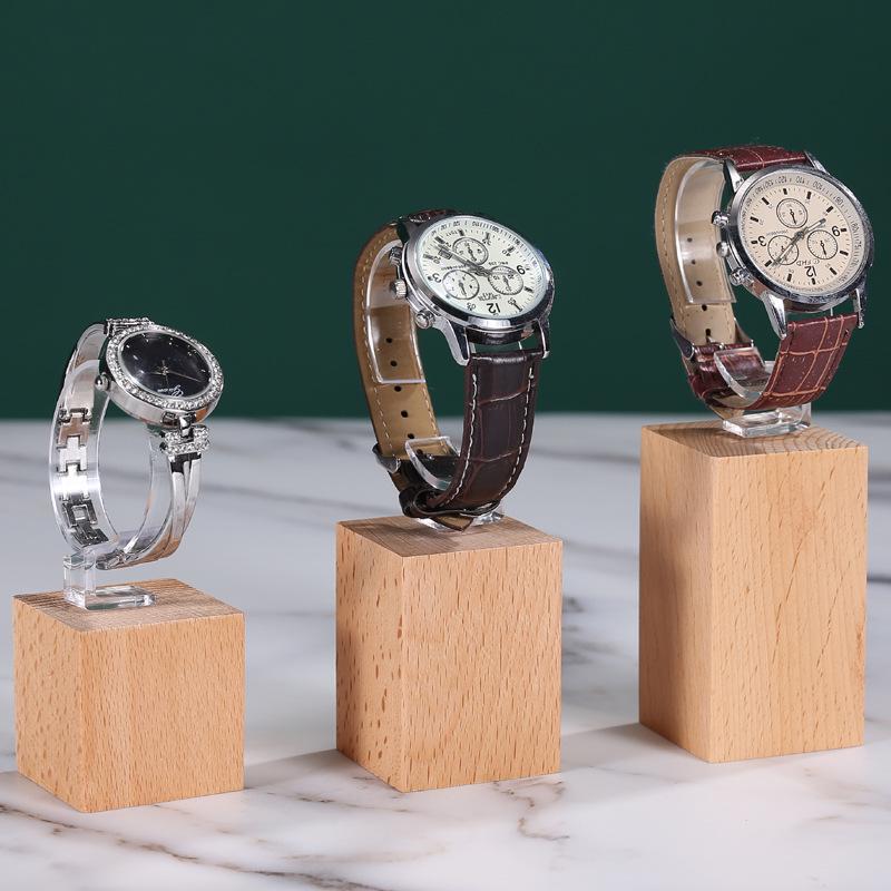 Walnut and Beech Wood Watch and Bracelet Display Stand for Men and Women