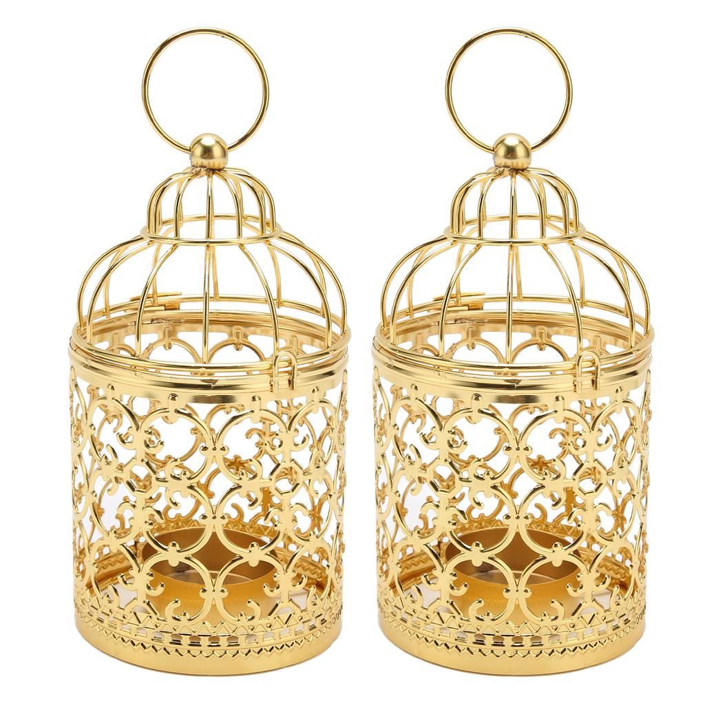 2 Pcs Bird Cage Candle Holder Vintage Exquisite Elegant Hollow Out Pattern Metal Candlestick for Party Decoration