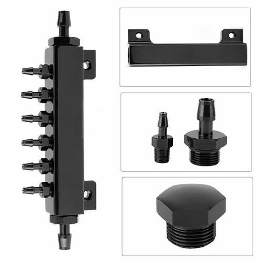 6 Port Vacuum Block Intake Manifold Kit Aluminum Alloy Boost Manifold Universal Vacuum Block 1/8NPT for Car Truck Turbo
