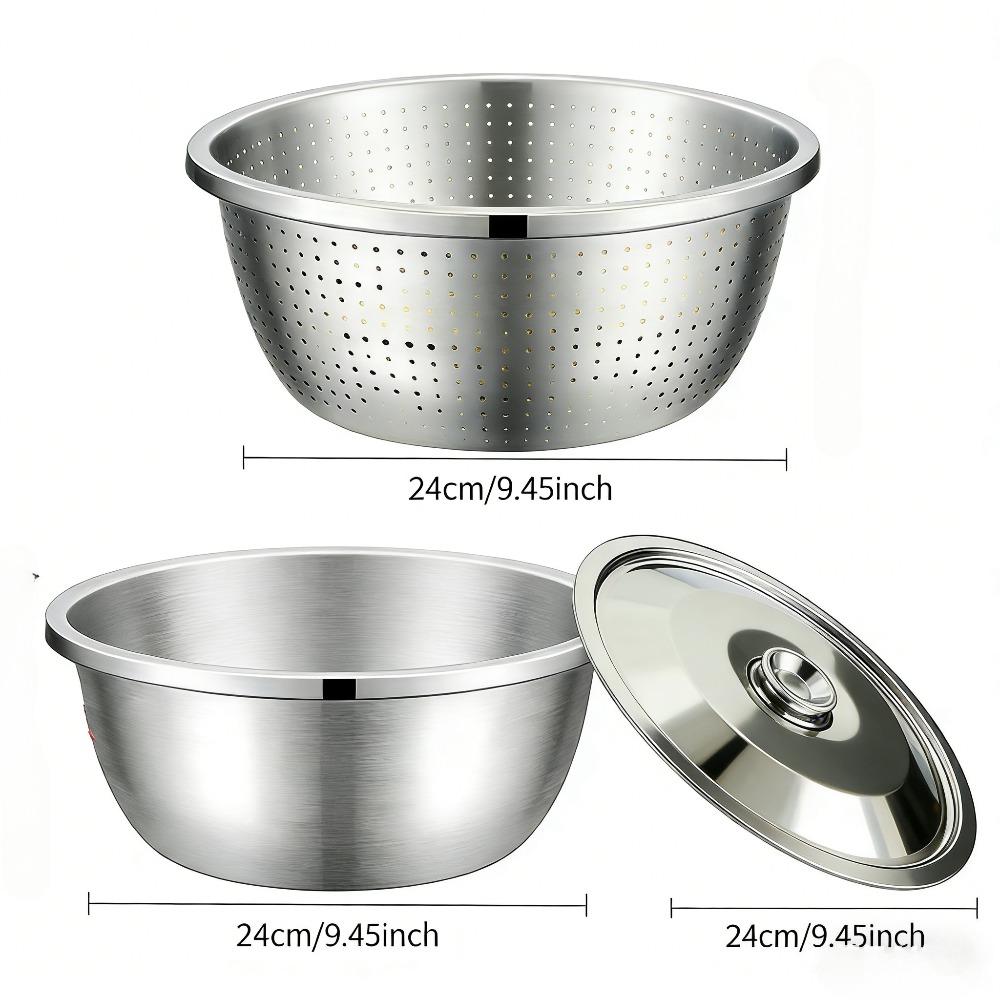 

3-Piece Stainless Steel Colander Set with Lids, Large Microware Bowl for Washing Rice Vegetables Pasta, Dishwasher Safe