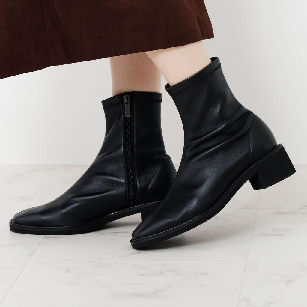 Genuine leather, soft cushioning, lightweight, made in Japan, HIMIKO lightweight sheepskin stretch boots with a sole, 651401, black, size 225.