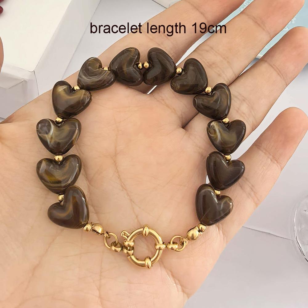 Heart Resin Necklace Women Choker Stainless Steel PVD Beads Sailor Clasp Waterproof Love Bracelet Diy Pendant Gold Vintage