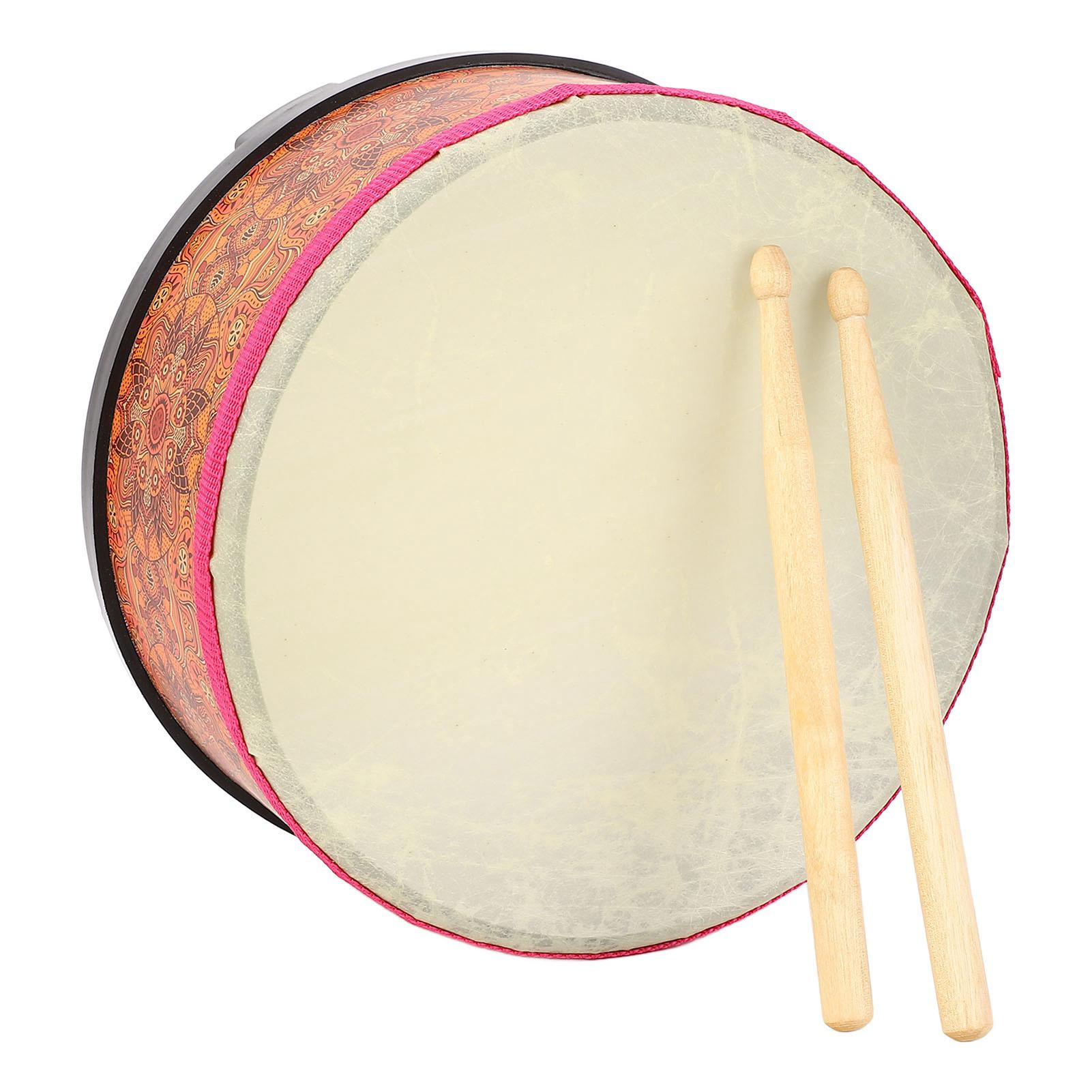 

Детский ручной барабан с пластиком из овчины, деревянная рамка, барабан с 2 палочками, образовательный музыкальный инструмент оранжевый
