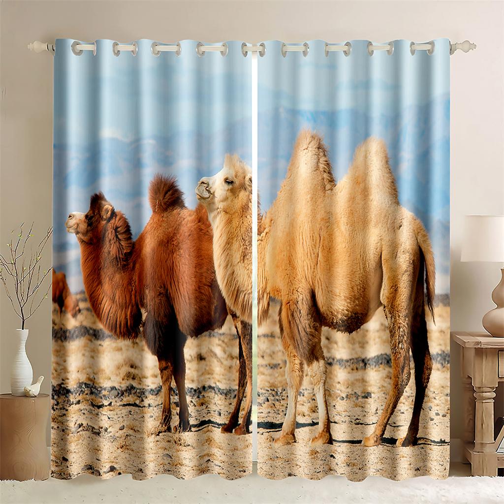3D Camel Creative Curtains Desert Migration Shading 2 Panels Living Room Bedroom Balcony Kitchen Window Decorative Curtains