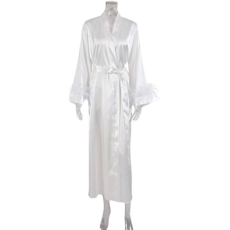 

Модный кардиган с длинными рукавами Ветер и перо , платье из ледяного шелка, платье с завязками, кардиган, платье из ледяного шелка White L