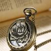 Luxus Retro Beliebt Antik Bronze Taschenuhr Geprägtes Rosen-Design Anhänger Halskette Uhr für Geburtstags-Jubiläums-Geschenke