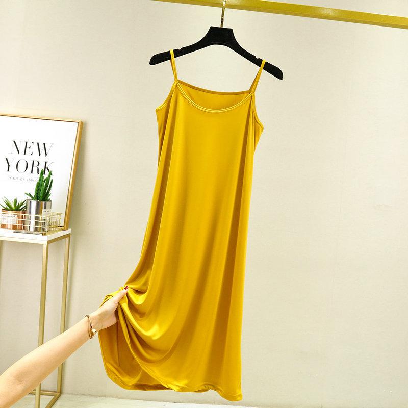 Women's summer simulated silk thin large size solid color nightdress thin sleeveless pregnant women's belly cover dress can be worn outside