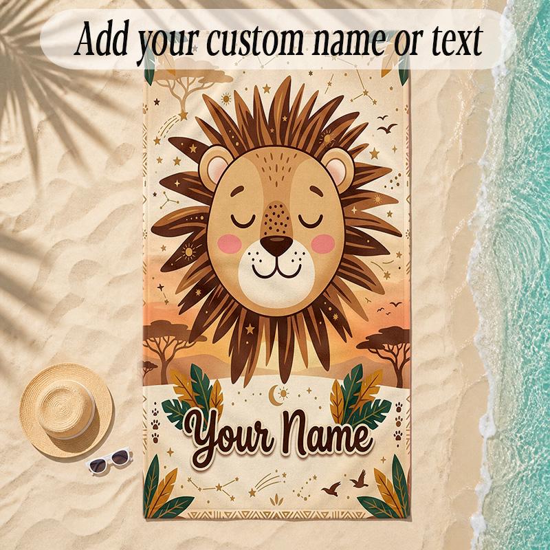 Leopard Theme Soft Beach Towel Personalized Custom Name Text Towel Portable for Beach Pool Travel