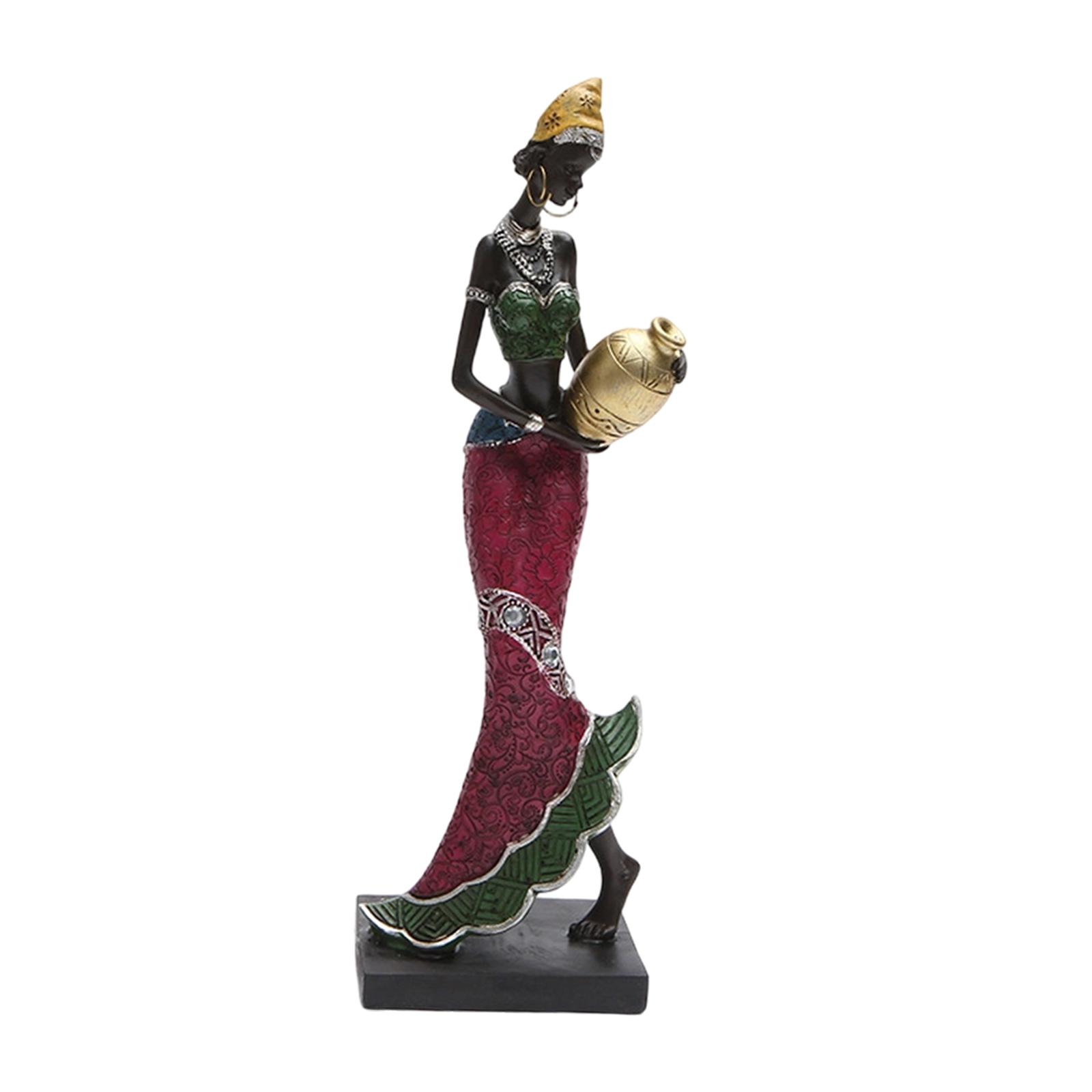 African Art Sculpture Vintage Elegant Tribal Lady Figurine, African Statue for Bookshelf Home Farmhouse