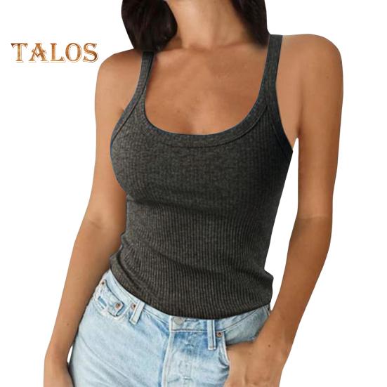 Dámské tílko bez rukávů, špagetové ramínko, kulatý výstřih, žebrovaný pletený tílko, slim střih, základní tílko, pro denní nošení, pláž, kancelář