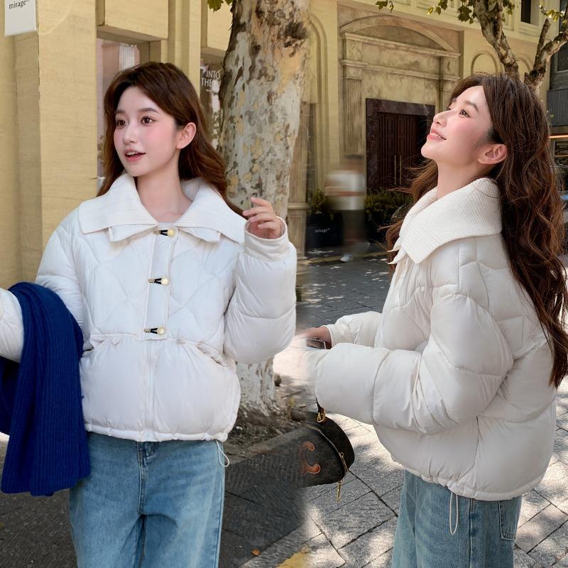 Winter new knitted collar splicing cotton-padded clothes women's loose and versatile fashion warm cotton-padded jacket jacket