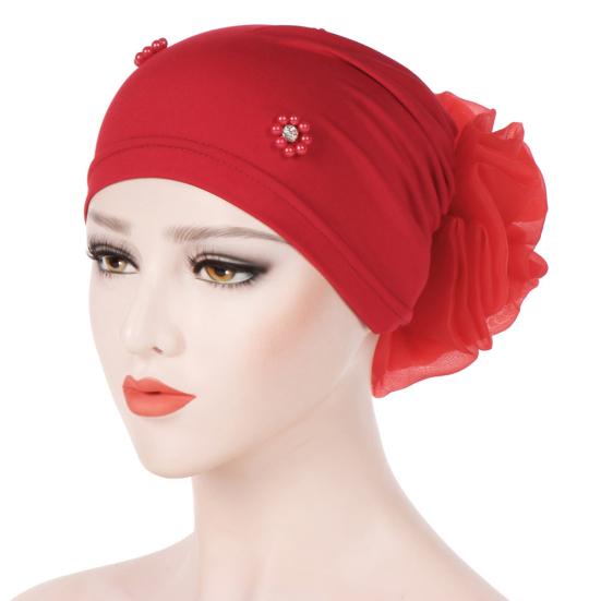 Muslim Women Faux Pearl Flower Hat Hijab Hair Loss Head Scarf Turban Cap Wrap