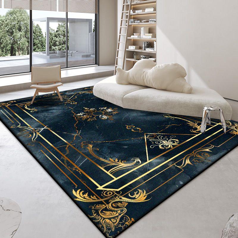 Modern Marble Style Blue Large Living Room Carpet Antiskid Room Decoration Aesthetic Bedroom Rug Soft Sofa Table Mat Easy Clean
