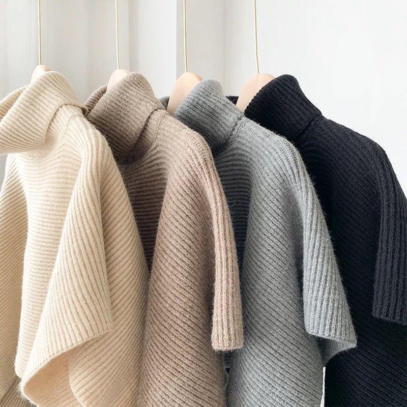Womens Oversized Knit Cape Sweater Shawl High Neck Warm Thick Winter Cardigan Street Style