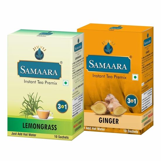 Samaara Instant Teapulverposer | Sitronggress | Ingefær Adrak | Smaksatt Assam Svart Te Pulver | 20 Poser Boks 300g