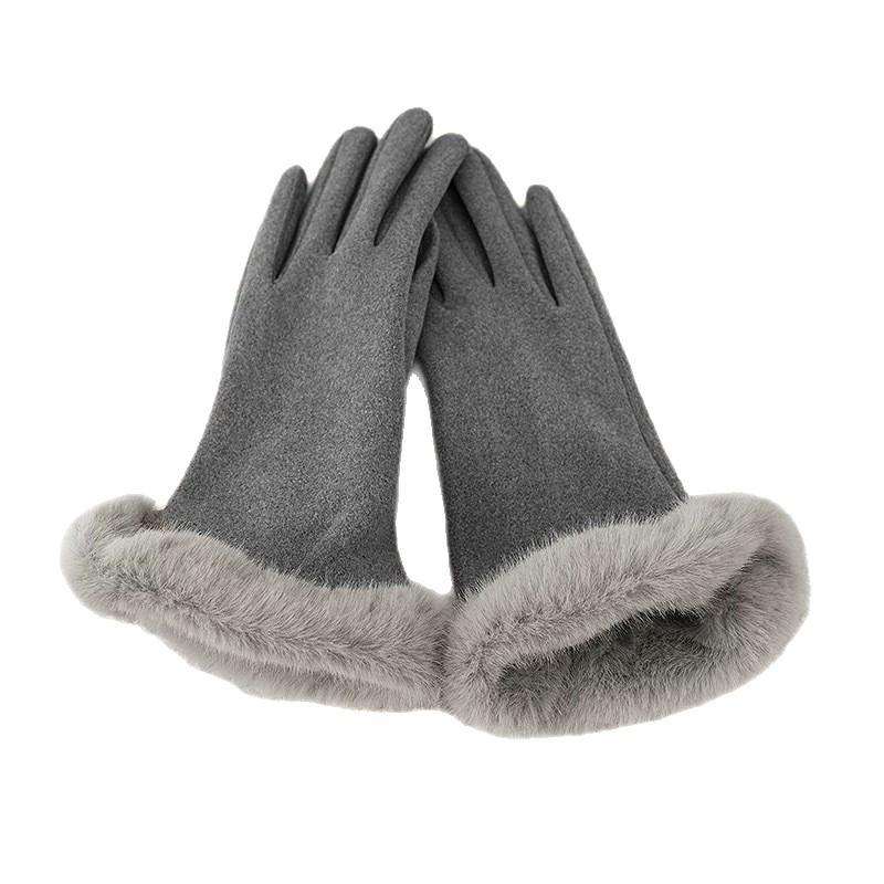 Light luxury German velvet imitation rabbit fur gloves for women in winter plus velvet to keep warm and cold proof touch screen temperament gloves