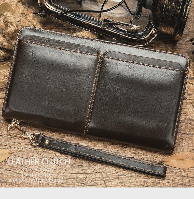 MVA Men's Long Retro Genuine Leather Wallet - Large Capacity Card Holder with Multiple Slots, First Layer Cowhide Clutch Bag.