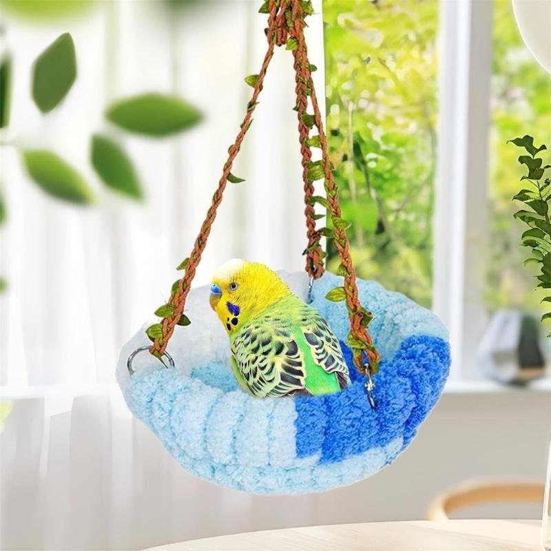 Amaca-Casetta Sospesa per Uccelli con Morbido Design in Peluche Nido Multifunzionale per Pappagalli per Riposo Gioco Attività in Gabbia Confortevole