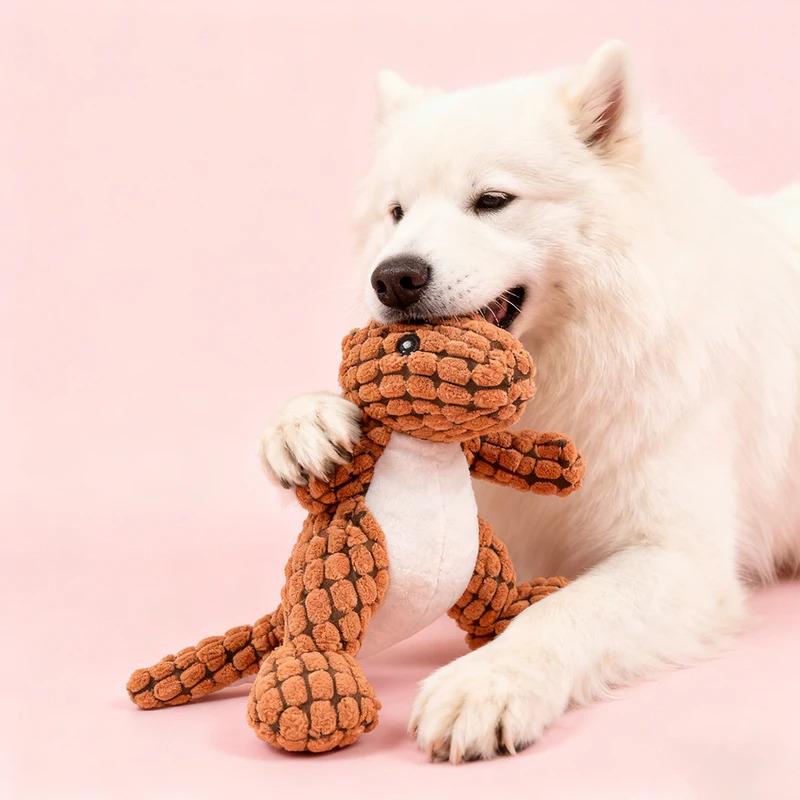 Interactive Dinosaur Plush Toy with Sound for Dogs and Cats Chew Resistant Stuffed Animal Puppy Kitten Teething Chew Toys