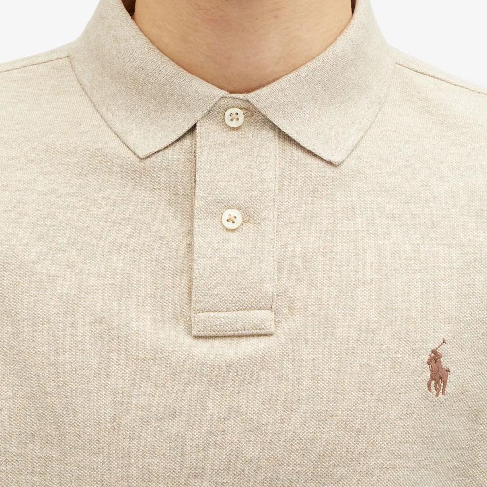 Polo Ralph Lauren Solid Logo Embroidered Slim Fit Long Sleeve Polo Shirt Men Tops Beige 710680790-117