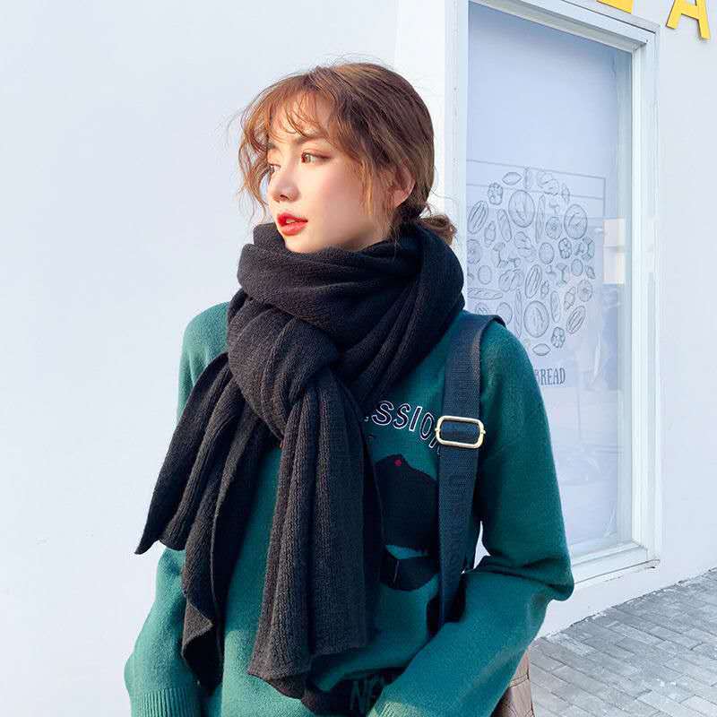 Korean Version of Solid Color Knitted Wool Scarf Women's Autumn and Winter Thickened Warm Student Soft Girl Scarf Men's Versatile Shawl Tide