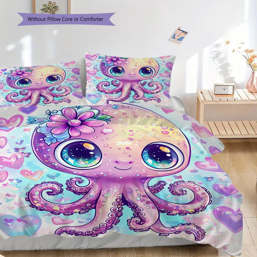 Octopus Pattern Bedding Quilt Set Quilt Cover Pillowcase Home Decoration Birthday Gift (1 * duvet cover + 2 * pillowcase, without core)