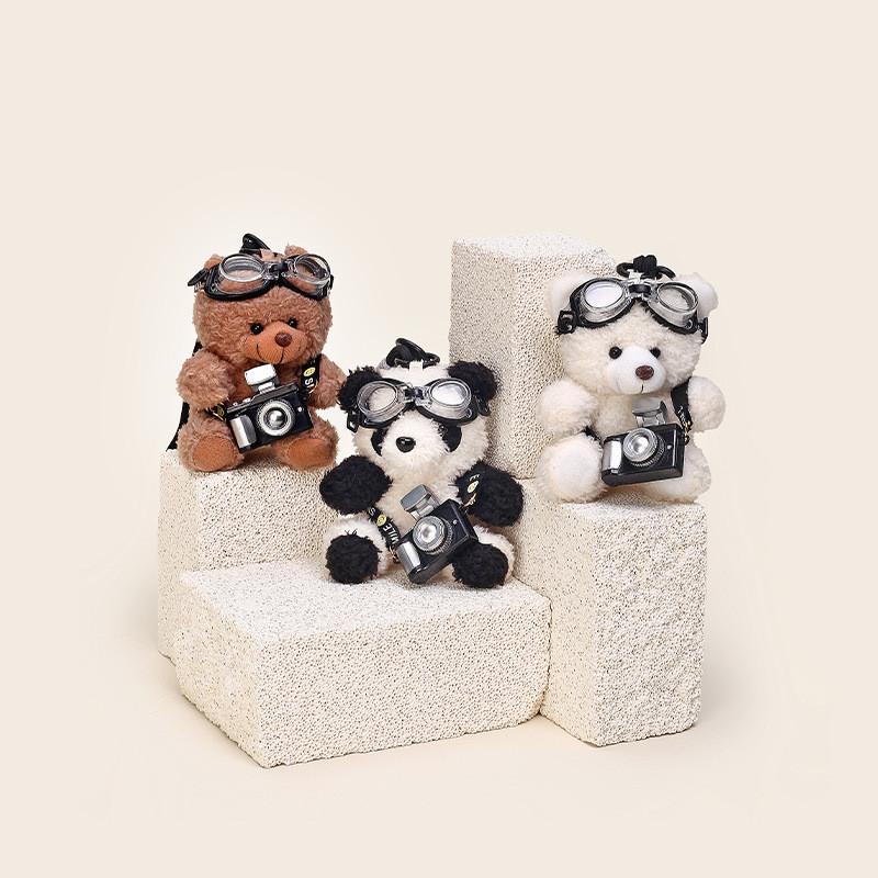 Pilot Bear Plush Keychain Doll Pendant With Flashing Camera For Kids Collectors