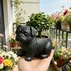 3D Printed Pug Figurine Planter, Realistic Dog Statue with Back Planting Slot, Matte Black Decor for Succulents Mini Plants Herbs, Multi-use Storage