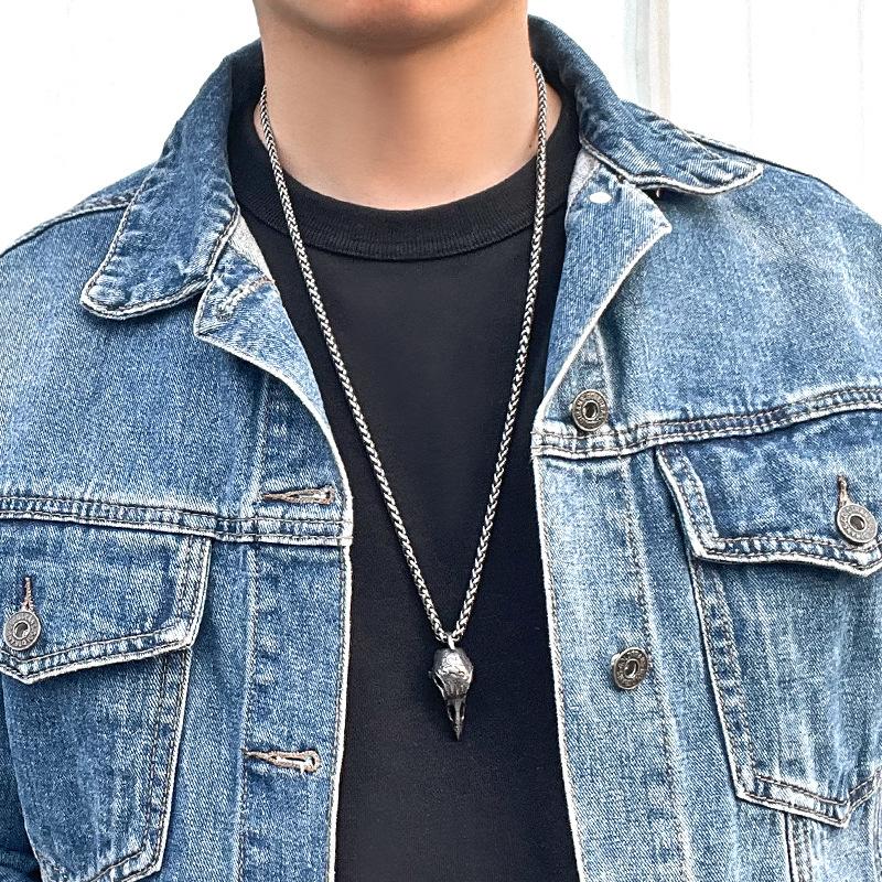 Black Crow Necklace, Male Nordic Trendy Pendant, Vintage Versatile Hip Hop