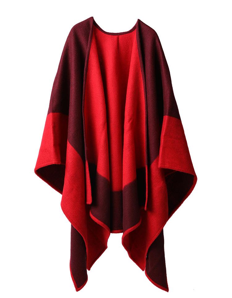 

Уличный плащ-накидка средней и длинной длины, осенне-зимний, двусторонний, двухцветный, шаль с жаккардовым узором из шерсти, шарф бордовый